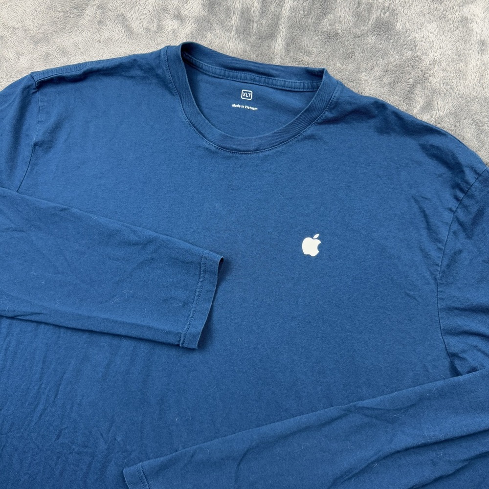 Apple Long Sleeve T-Shirt Mens XLT Blue Cotton Logo Tech Employee Promo Tee